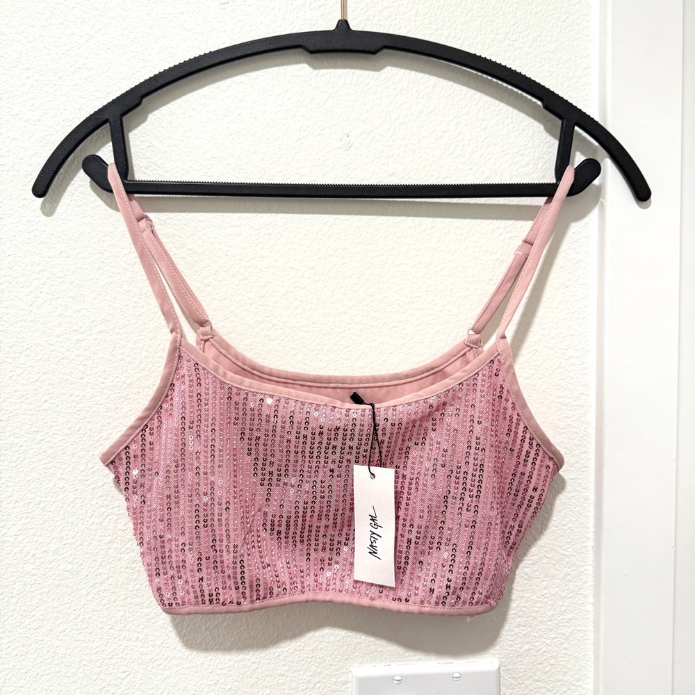Nasty Gal Sequin Crop Top Pink Size XS NWT